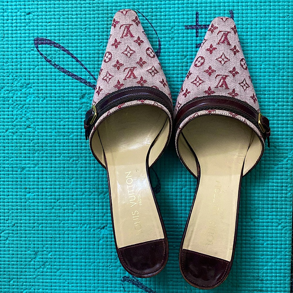 Louis Vuitton Pink and Burgundy Mules